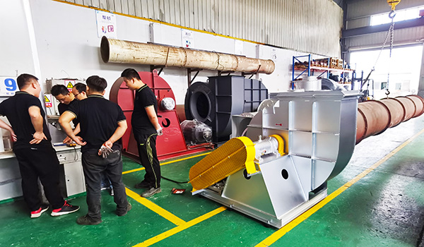 軟石智能盧總來佰斯拓驗收化纖定型設(shè)備配套離心風(fēng)機(jī)